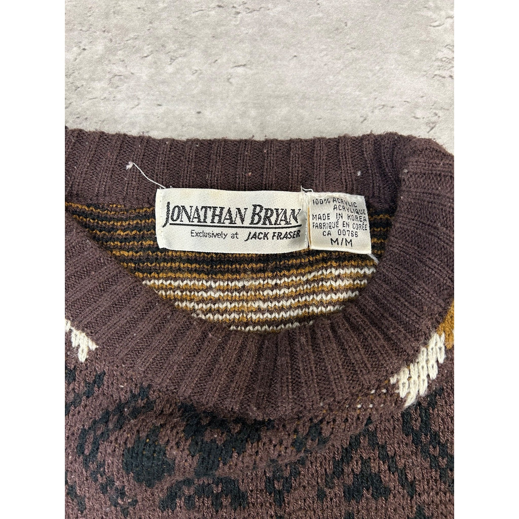 Vintage 90s Jonathan Bryan Diamond Stripe Print Pullover Knit Sweater Sz Medium