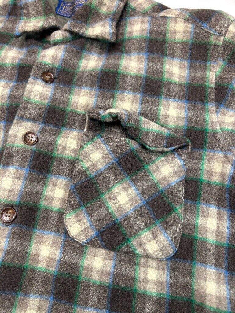 VTG 70s/80s Pendleton Plaid Double Pocket Long Sleeve Button Up Shirt Sz Medium