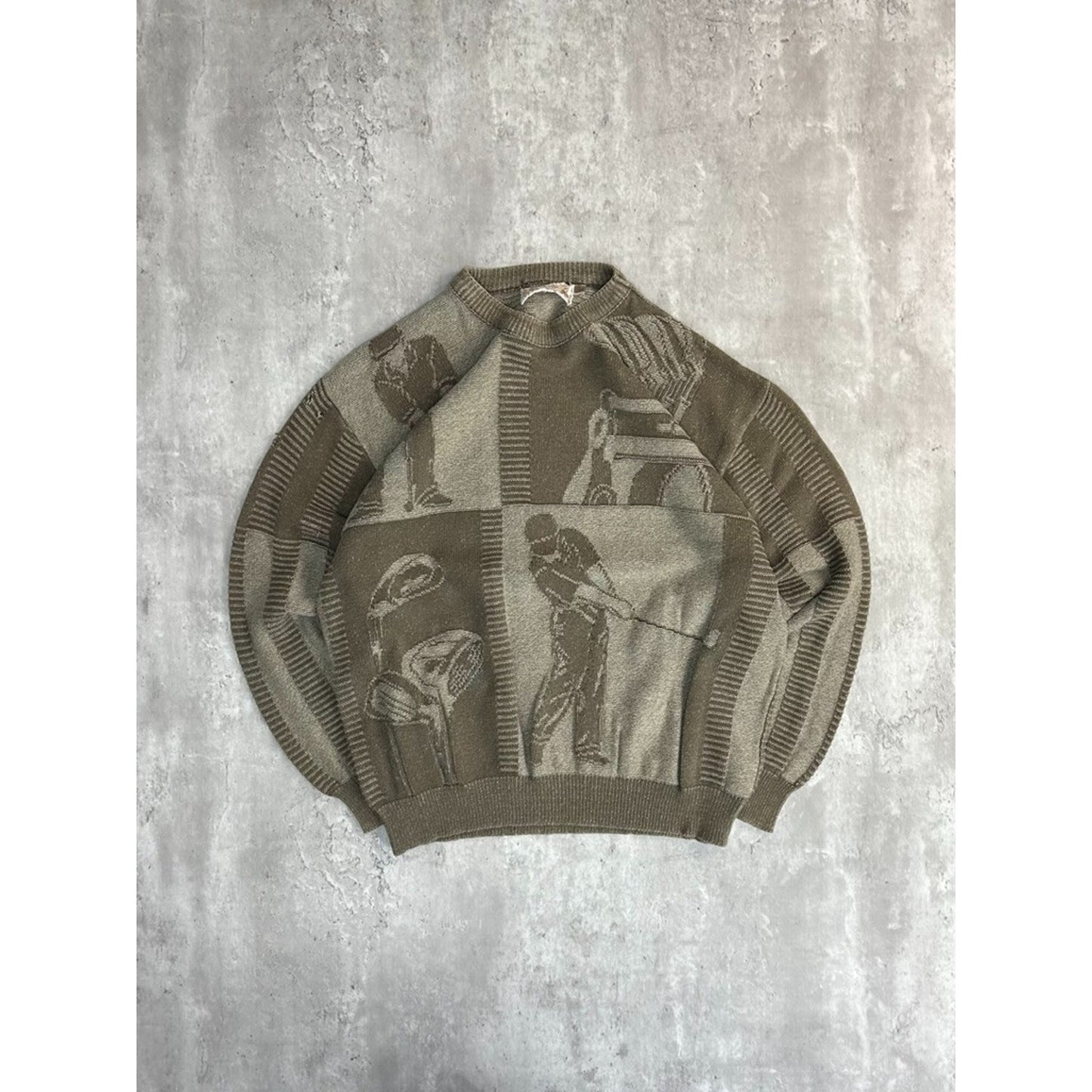 Vintage 90s Golf Paneled Graphic Pullover Ribbed Knit Sweater Size Large