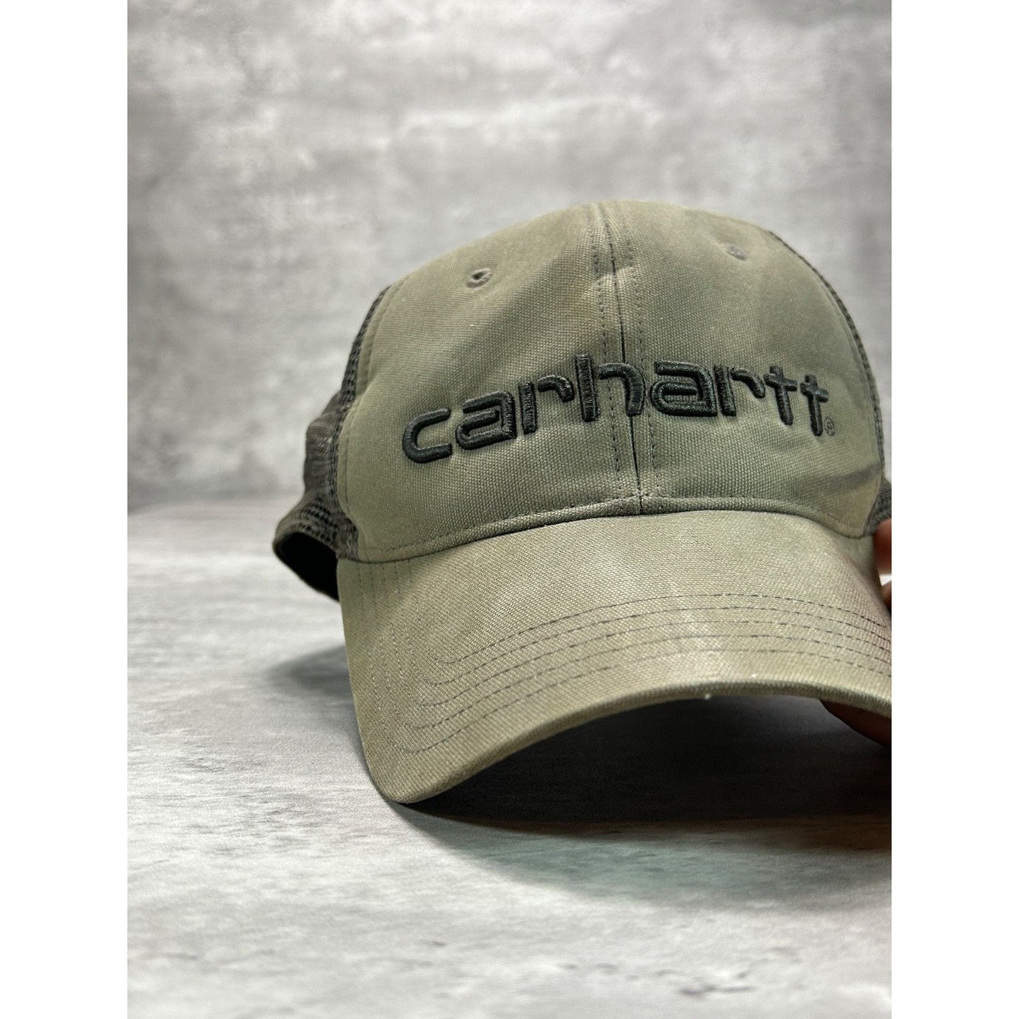 Vintage Carhartt Embroidered Spellout Workwear Trucker Snapback Hat OSFA