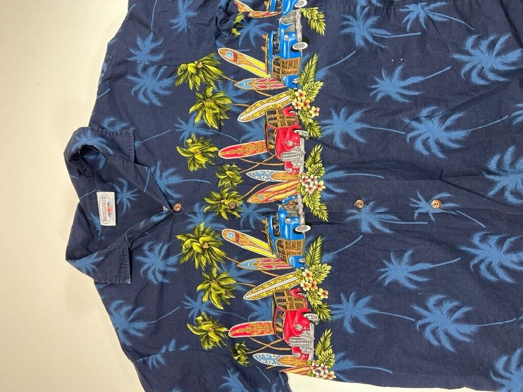 Vintage 90s Pacific Legend Hawaiian Cars Short Sleeve Button Up Shirt Size Large