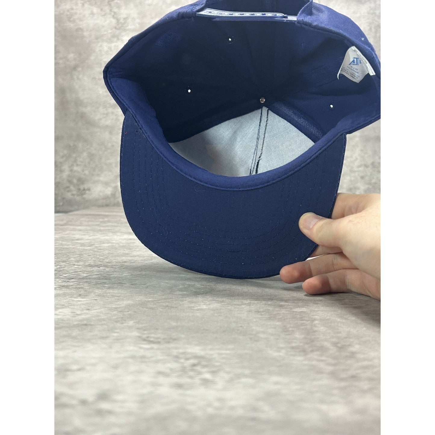 Vintage 80s Mec-Fab Embroidered Spellout Logo Patch Snapback Hat OSFA