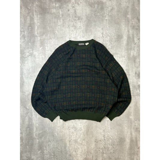 Vintage 90s D'Avila Abstract Checkered Pattern Pullover Knit Sweater Size XL