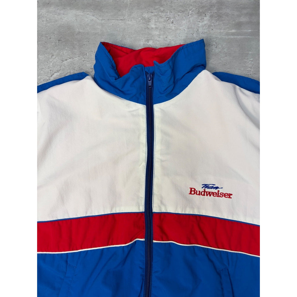 Vintage 90s Team Budweiser Nascar Team Full Zip Bomber Jacket Size XL