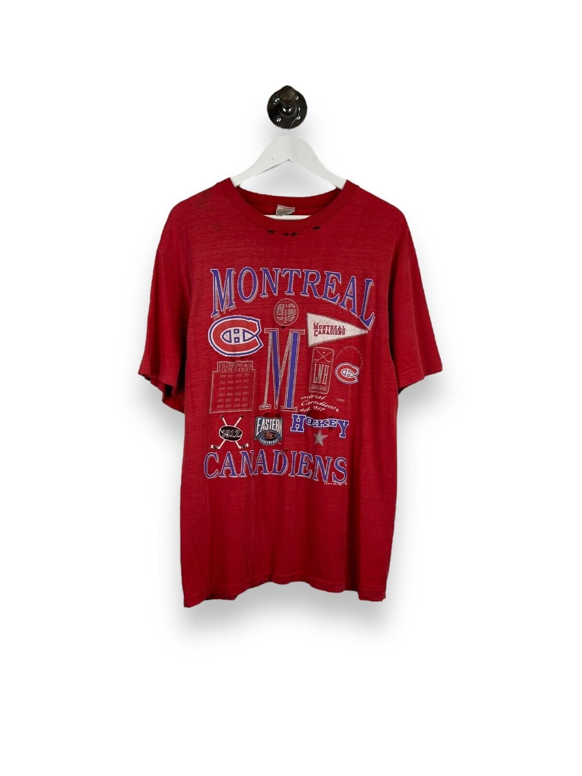 Vintage 1993 Montreal Canadiens NHL Graphic Distressed T-Shirt Size Medium 90s