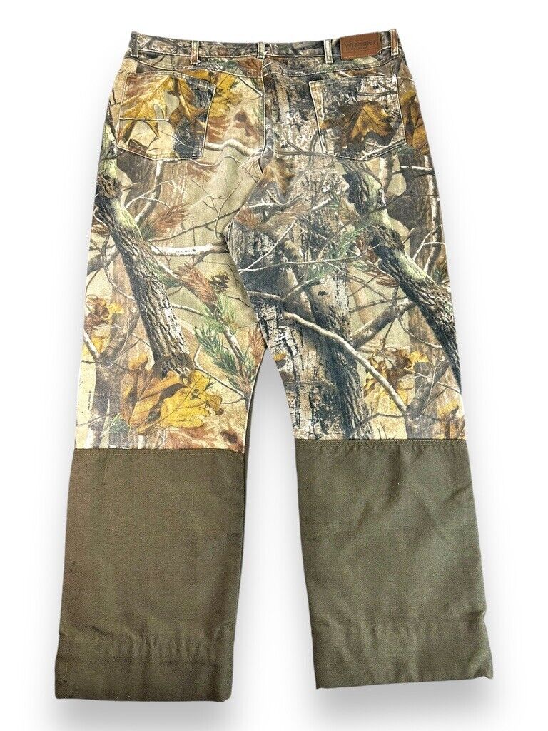 Vintage Wrangler Pro Gear Real Tree AP Camo Canvas Double Knee Hunting Pants 39W