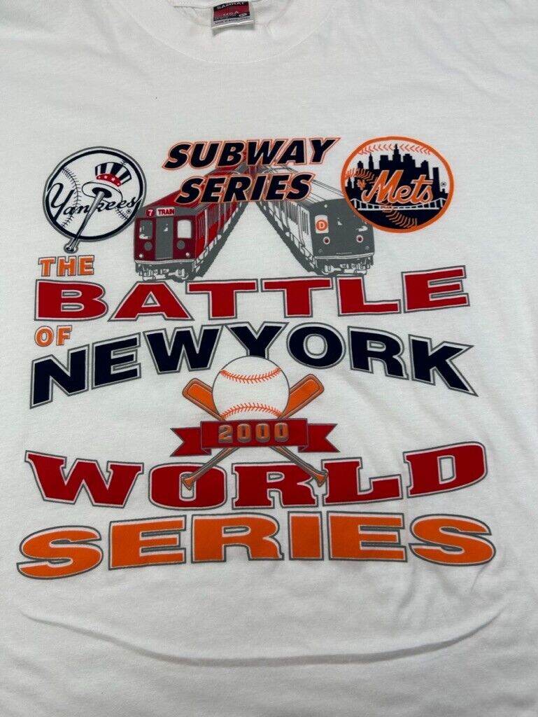 Vintage 2000 Yankees Vs Mets Subway Series MLB Graphic T-Shirt Size XL White