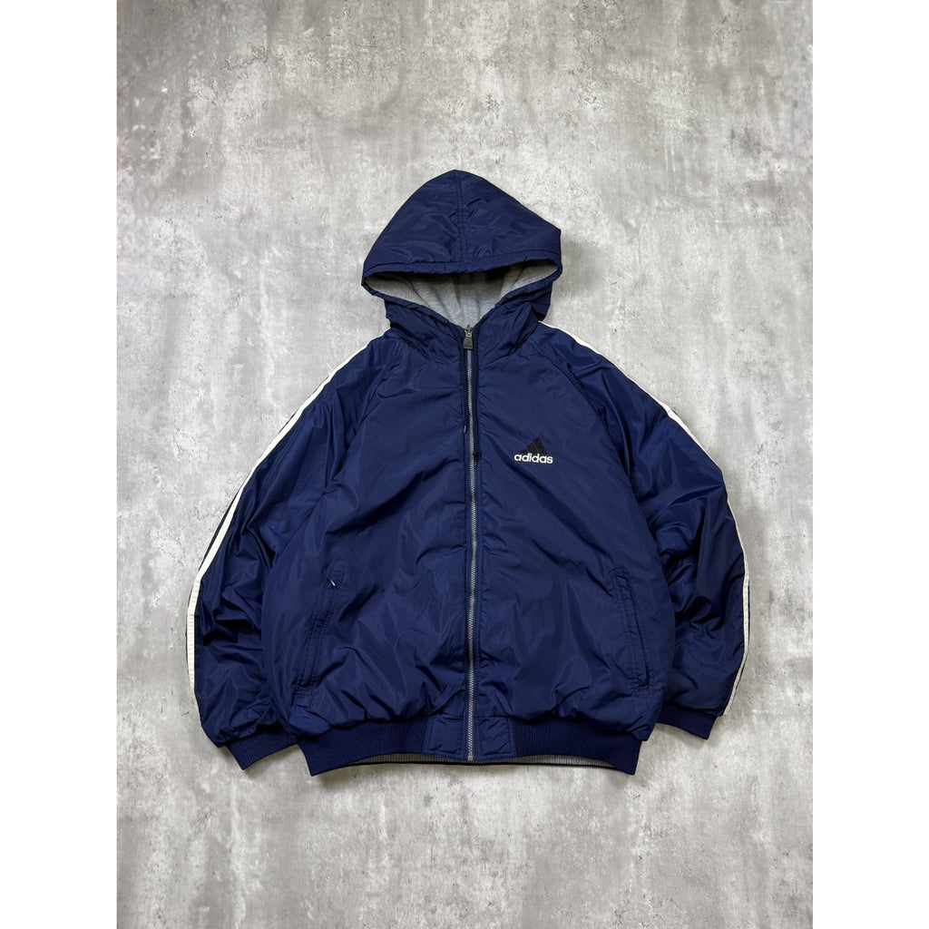 Vintage Adidas Reversible Full Zip Hooded Bomber Jacket Size XL