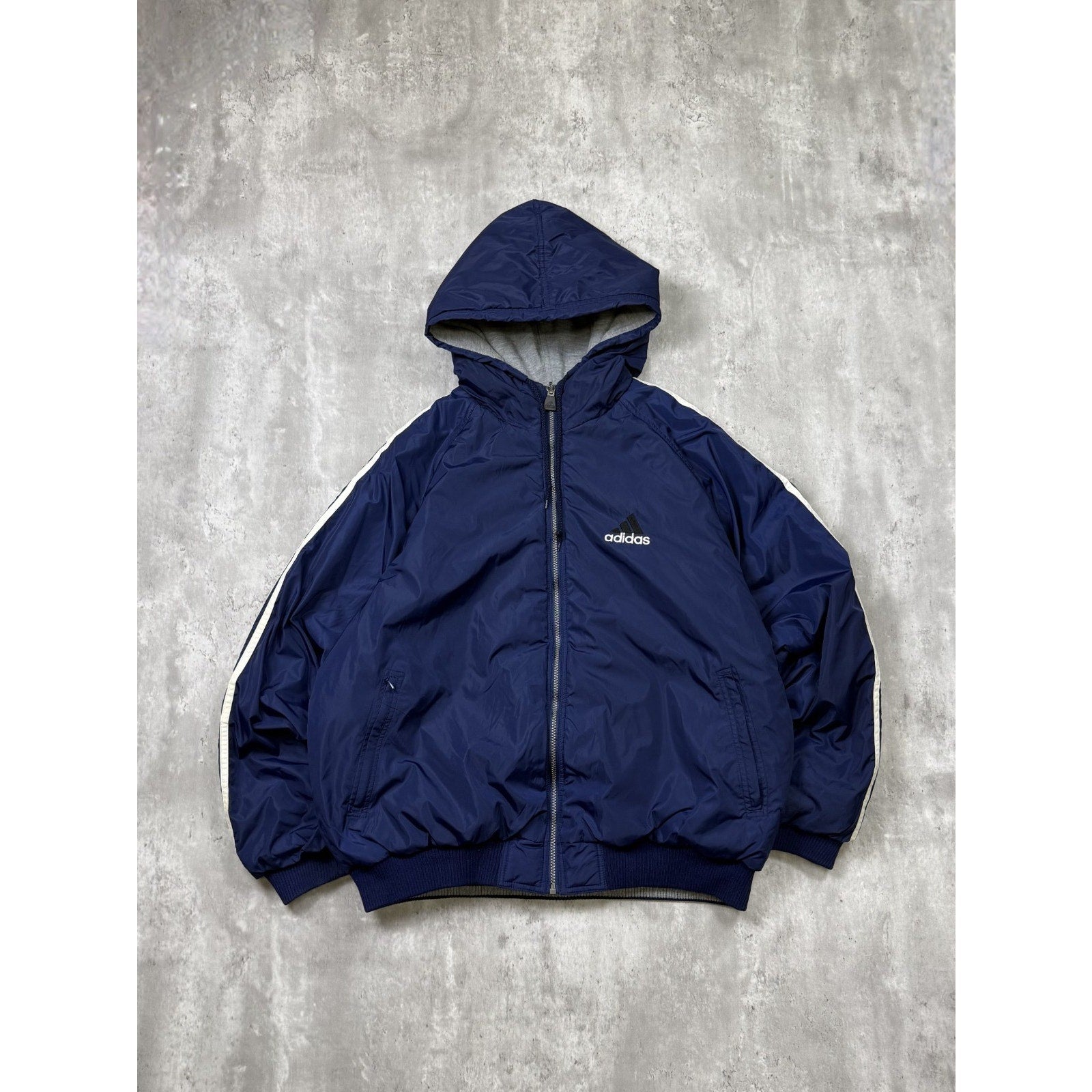 Vintage Adidas Reversible Full Zip Hooded Bomber Jacket Size XL
