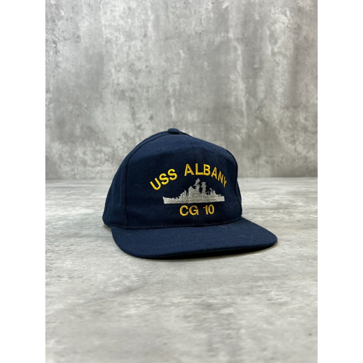 Vintage USS Albany US Navy Military Embroidered Patch Snapback Hat OSFA