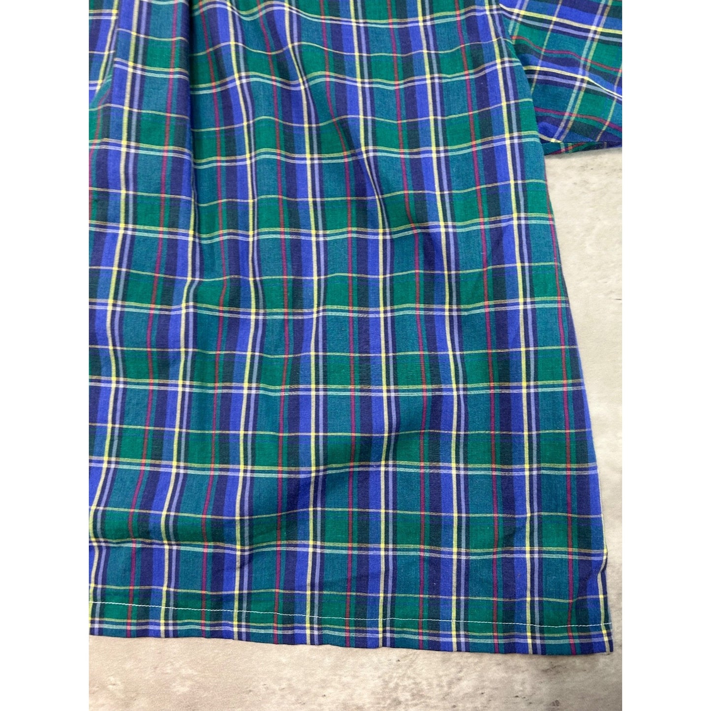 Vintage Van Heusen Plaid Short Sleeve Cropped Reworked Button Up Shirt Sz Large