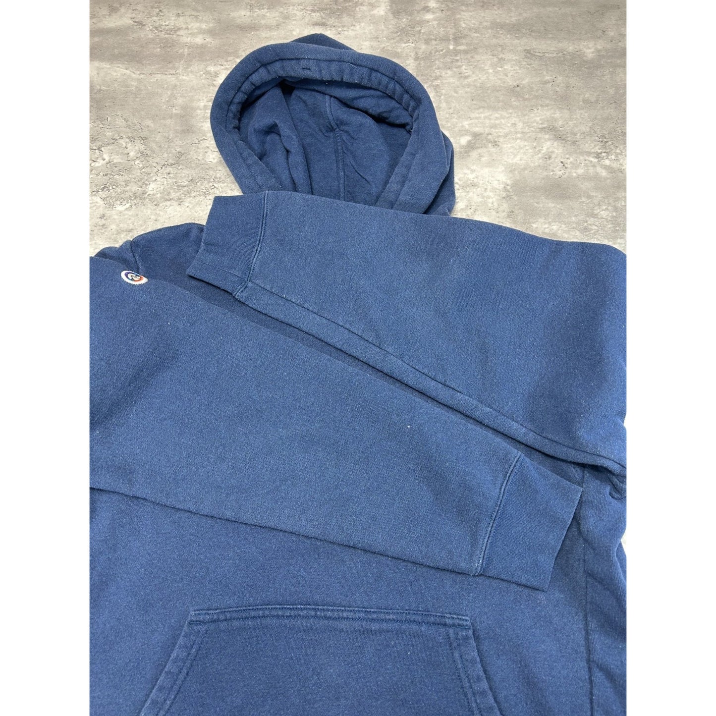 Patagonia Graphic Spellout Pullover Hooded Sweatshirt Size Medium Navy Blue