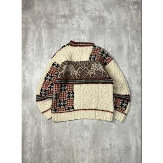 Vintage 90s Eddie Bauer Ebtek Deer Graphic Cable Knit Sweater Size Small