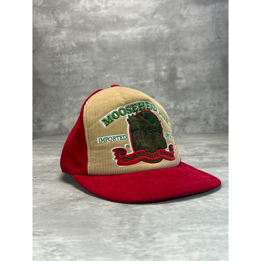 Vintage 90s Moosehead Lager Graphic Logo Corduroy Beer Promo Snapback Hat OSFA