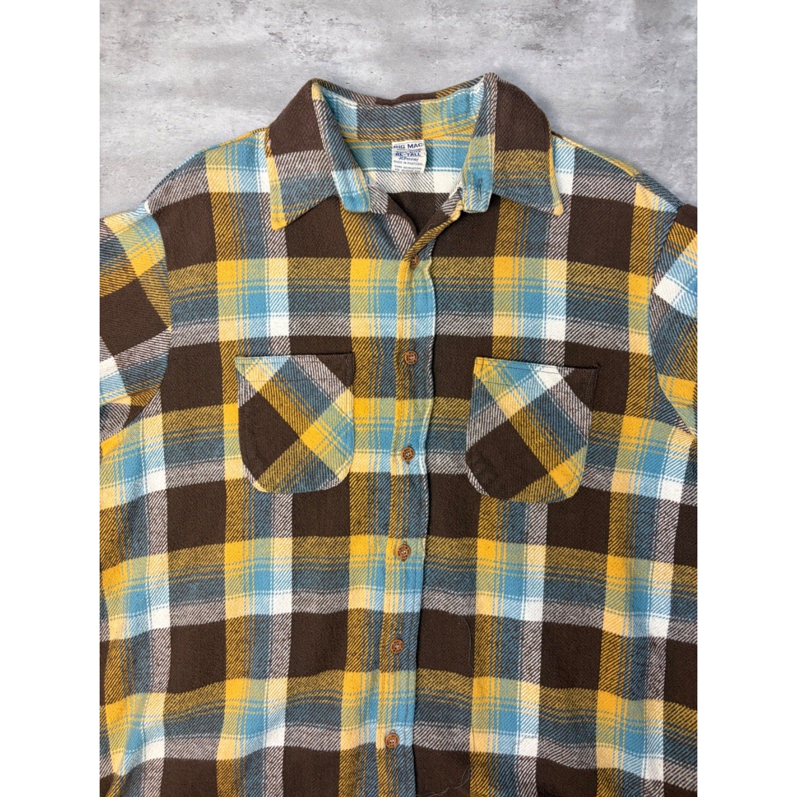 VTG 80s Big Mac Plaid Double Pocket Flannel Long Sleeve Button Up Shirt Size XLT