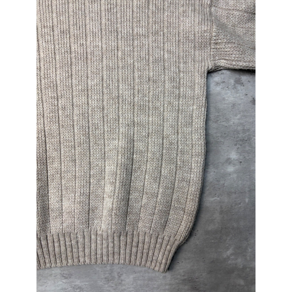 Vintage Maple Leaf Embroidered Turtle Neck Beige Knit Sweater Size XL