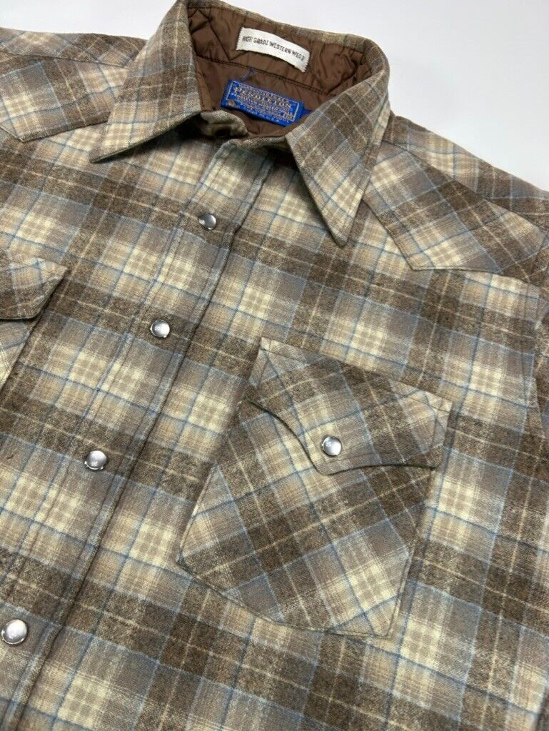 Vintage 80s Pendleton Western Wear Pearl Snap Plaid Button Up Shirt Size Medium