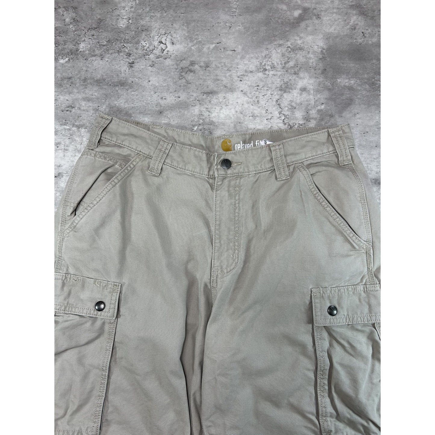 Carhartt Relaxed Fit Canvas Workwear Cargo Shorts Size 33 Beige