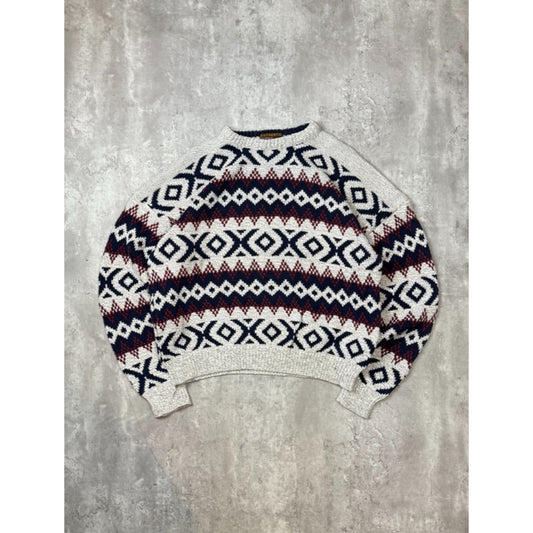 Vintage 80s Authentic Issue Geometric Striped Pullover Knit Sweater Size XL