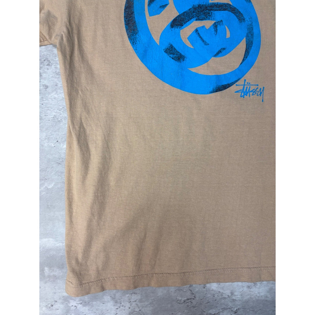 Vintage Stussy Earth Tone 3D Classic Logo Beige T-Shirt Size Large