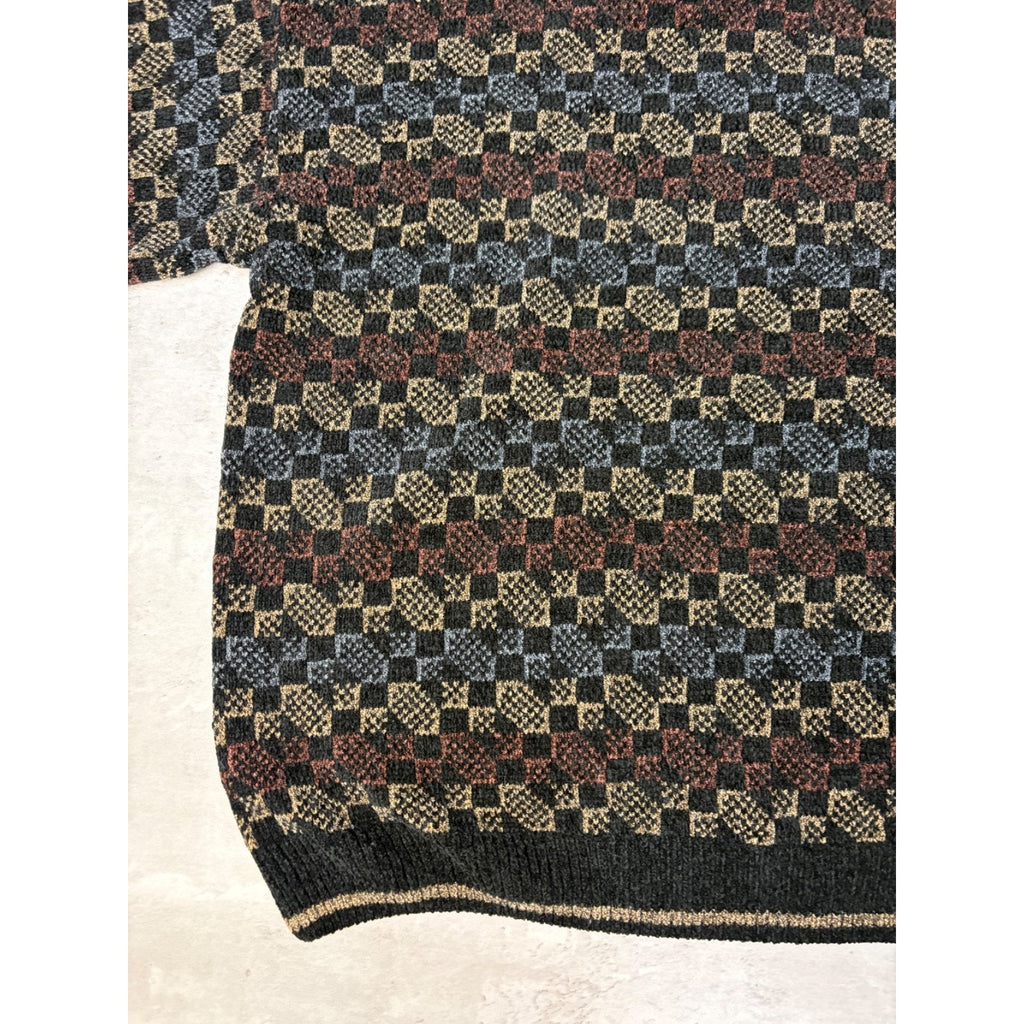 Vintage 90s Jantzen Abstract Checkered Print Pullover Knit Sweater Size XL