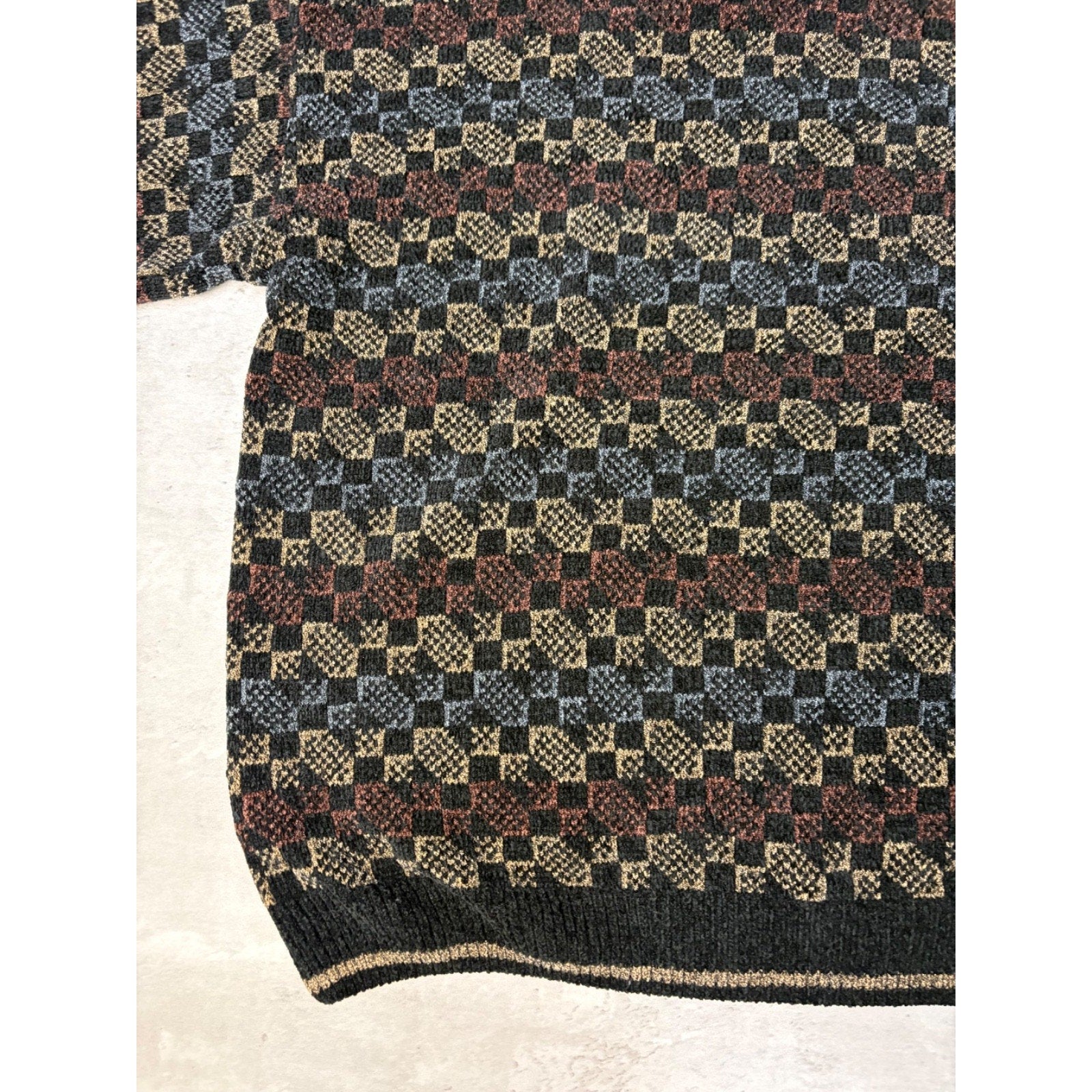 Vintage 90s Jantzen Abstract Checkered Print Pullover Knit Sweater Size XL
