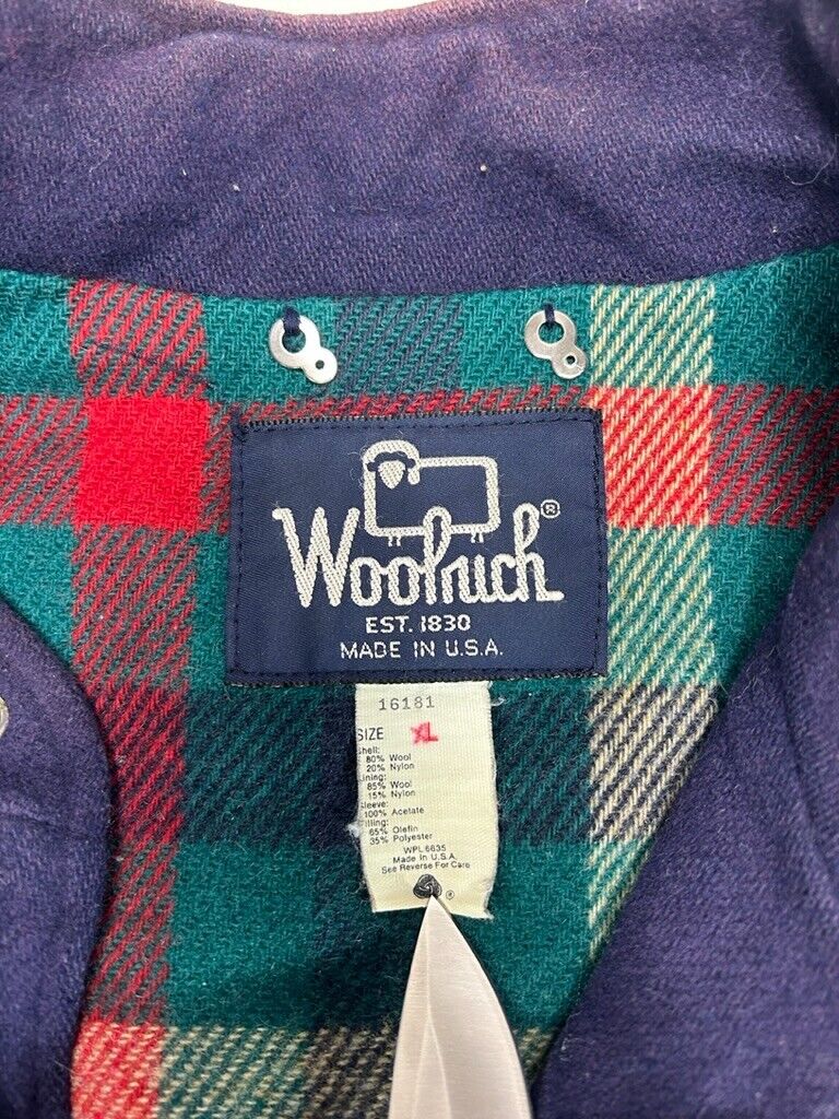 Vintage 80s/90s Woolrich Plaid Lined Full Zip Wool Bomber Jacket Size XL Blue