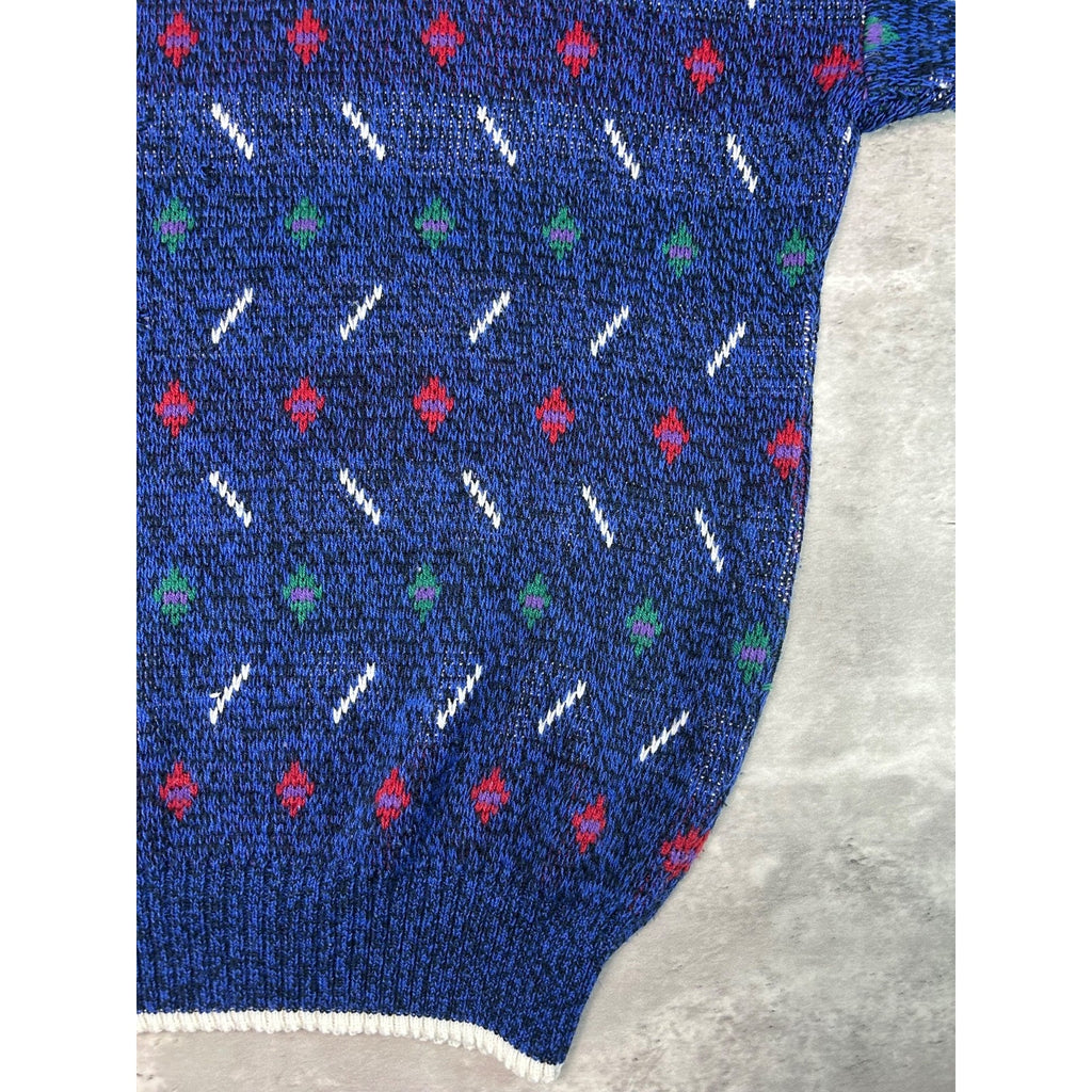 Vintage 90s Van Heusen Abstract Striped Pullover Knit Sweater Size Large Tall