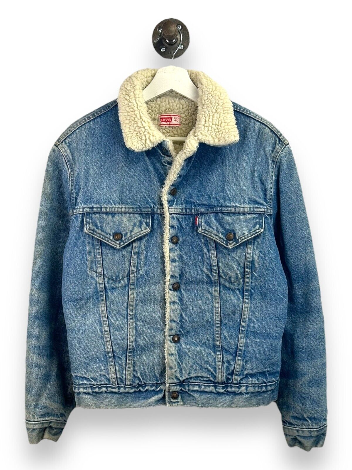 Vintage 80s/90s Levis Red Tab Sherpa Lined Light Wash Denim Jacket Size 40 Small