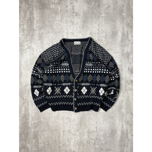 Vintage City Streets Abstract Print Cardigan Knit Sweater Size XL