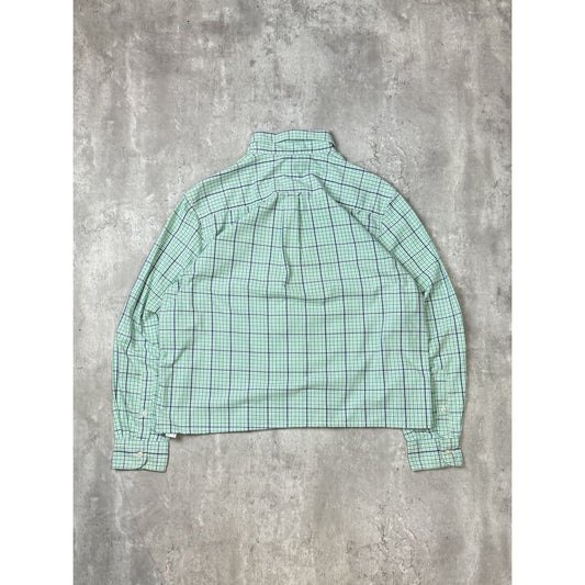 Vintage Chaps Checkered Print Reworked Cropped Button Up Shirt Size Large