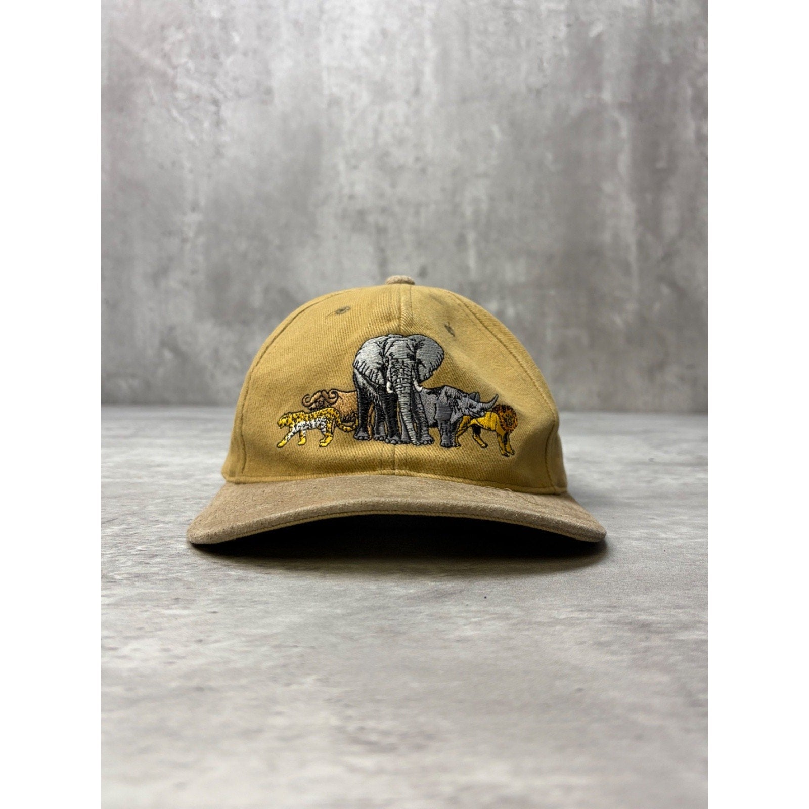 Vintage Safari Animal Out Of Africa Embroidered Strapback Hat OSFA