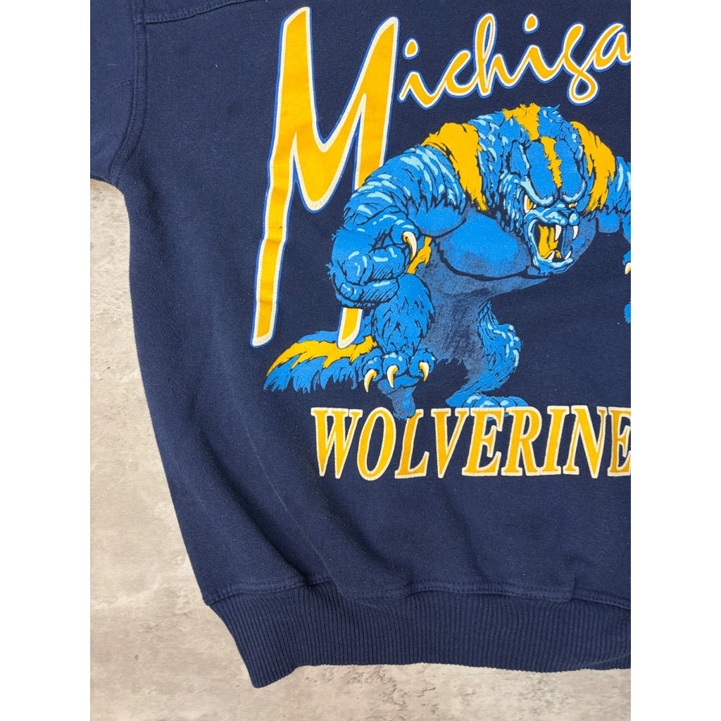 Vintage 90s Michigan Wolverines NCAA Mascot Graphic Sweatshirt Size Medium