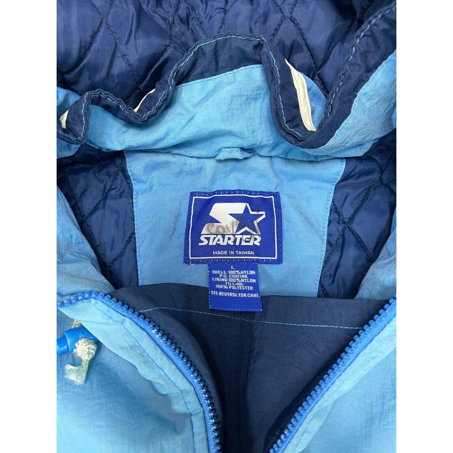 Vintage UNC Tarheels NCAA Quilted Lined Hooded Starter Jacket Size Large