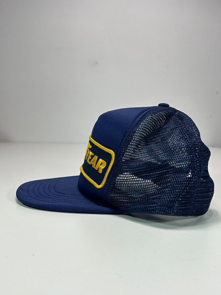 Vintage 80s/90s Goodyear Embroidered Patch Trucker Snapback Hat OSFA Blue