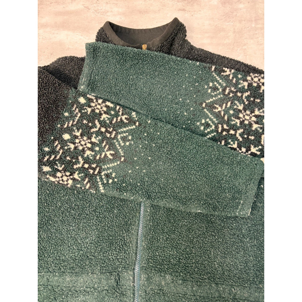 Vintage Snowflake Print Full Zip Fleece Sweater Size XL