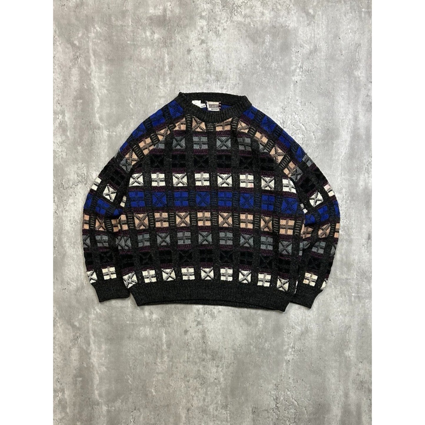 Vintage Abstract Checkered Print Pullover Knit Sweater Size Medium