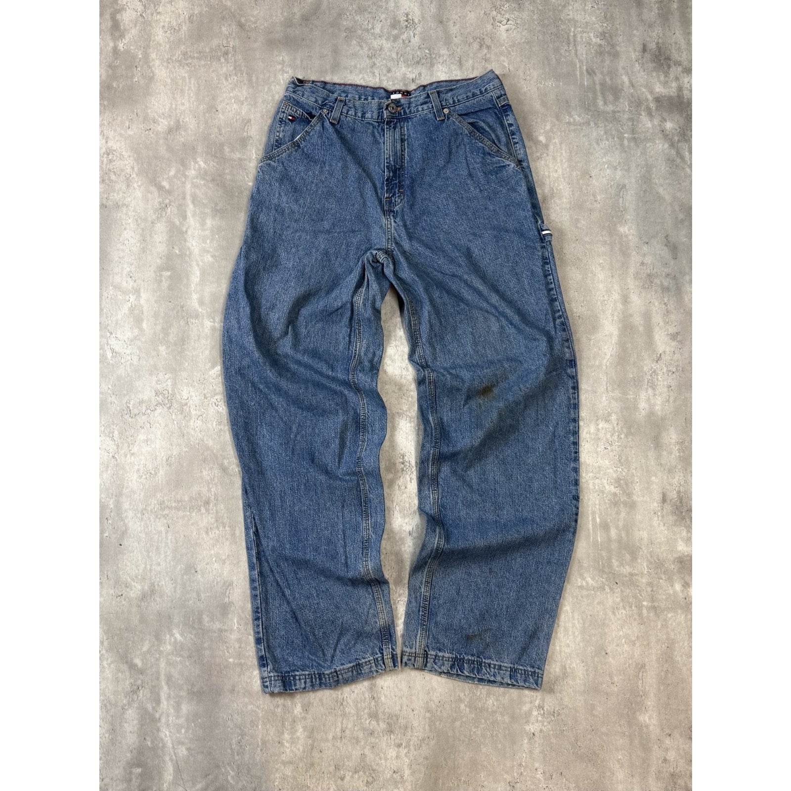 Vintage Tommy Jeans Dark Wash Denim Workwear Style Carpenter Pants Size 32