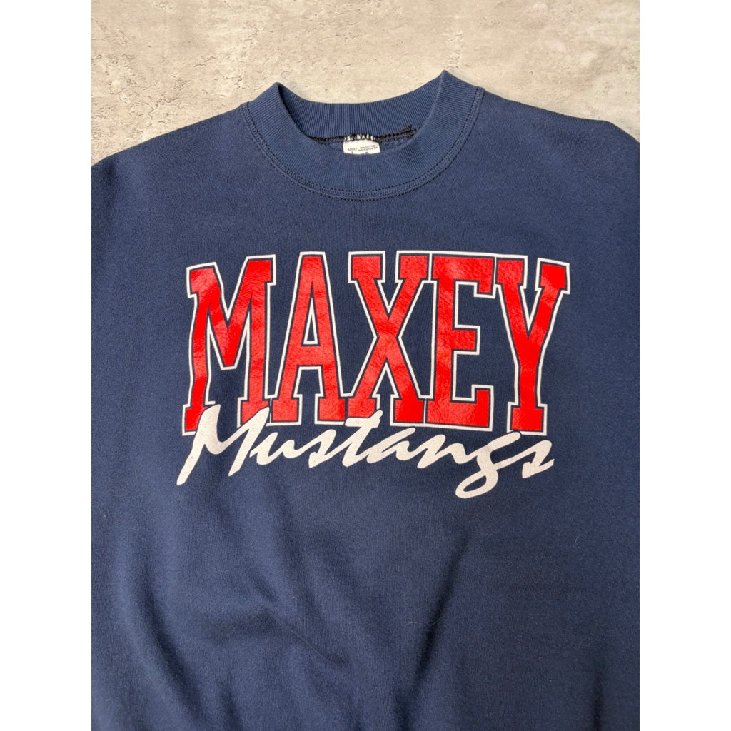 Vintage 90s Maxey Mustangs Collegiate Spellout Graphic Sweatshirt Size Large