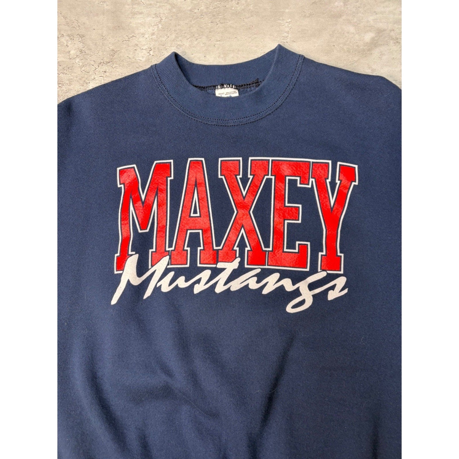 Vintage 90s Maxey Mustangs Collegiate Spellout Graphic Sweatshirt Size Large