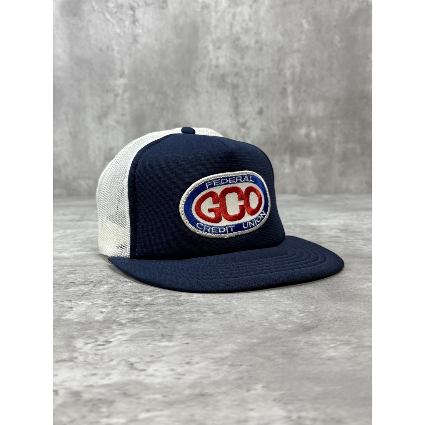 VTG 80s GCO Federal Credit Union Embroidered Patch Trucker Snapback Hat OSFA