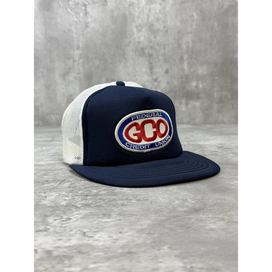 VTG 80s GCO Federal Credit Union Embroidered Patch Trucker Snapback Hat OSFA