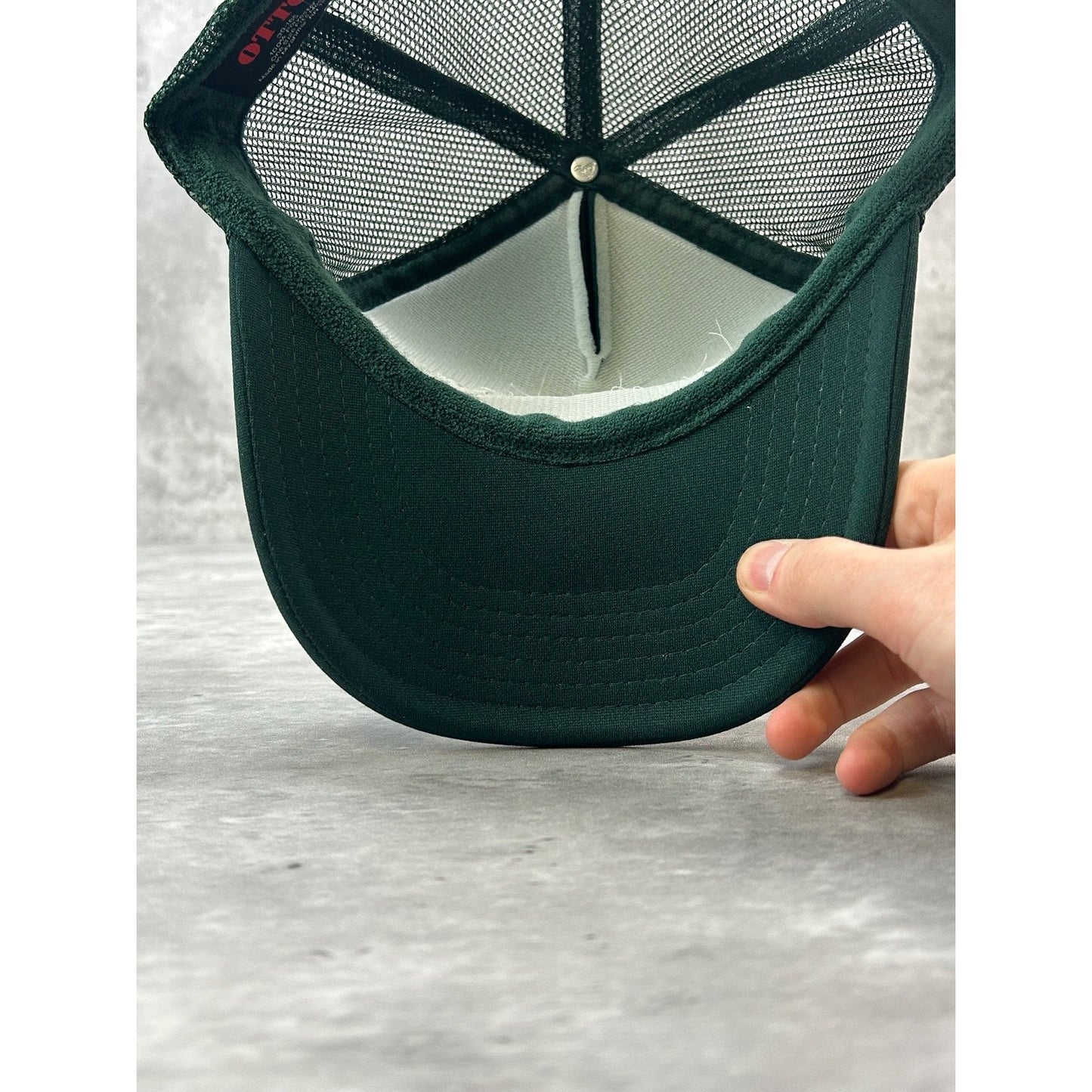 Ashville Upside Down Embroidered Spellout Trucker Snapback Hat OSFA Green