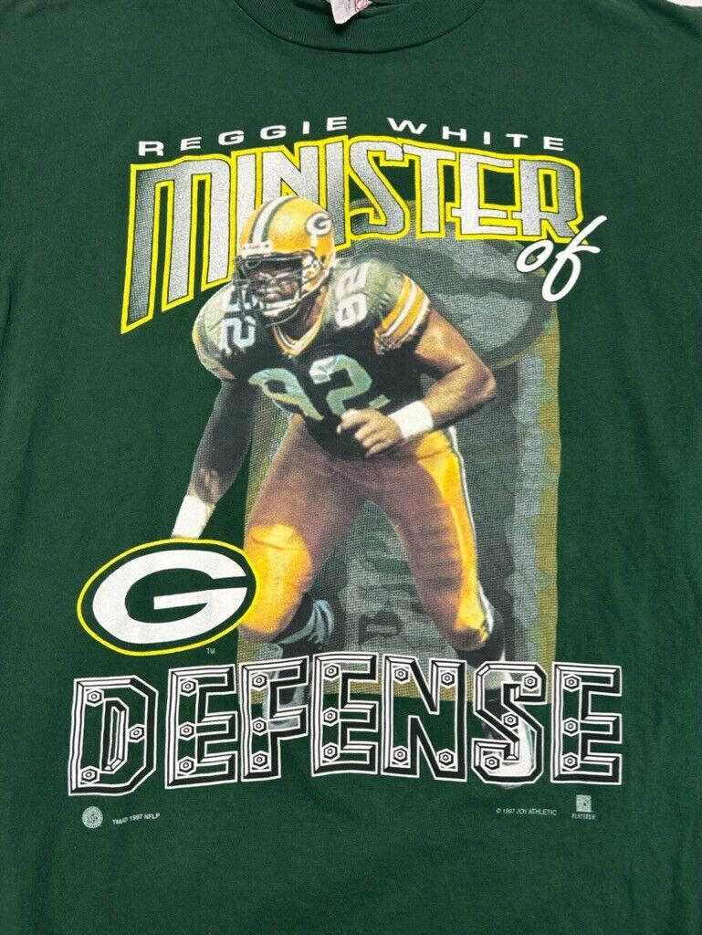 Vintage 1997 Reggie White #92 Green Bay Packers NFL Player Graphic T-Shirt Sz L