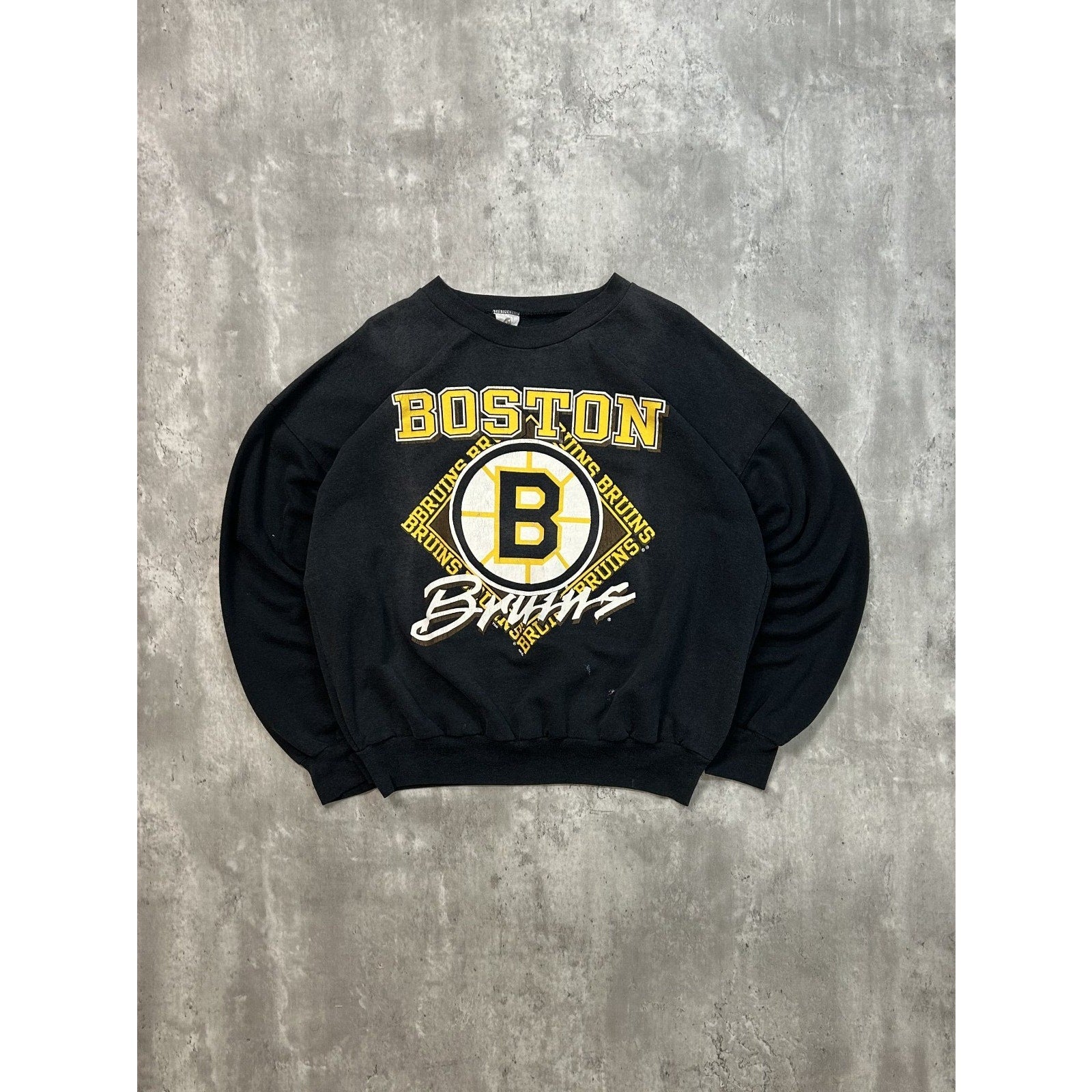 Vintage 90s Boston Bruins NHL Big Graphic Hockey Sweatshirt Size XL