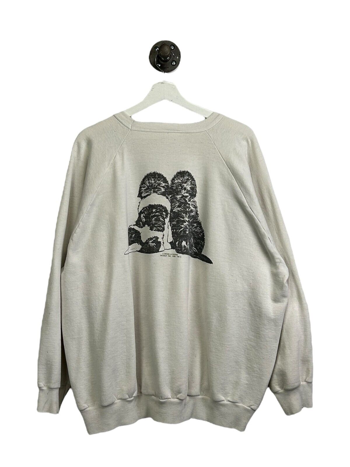 Vintage 1991 Puppy Drawing Front And Back Graphic Crewneck Sweatshirt Medium 90s