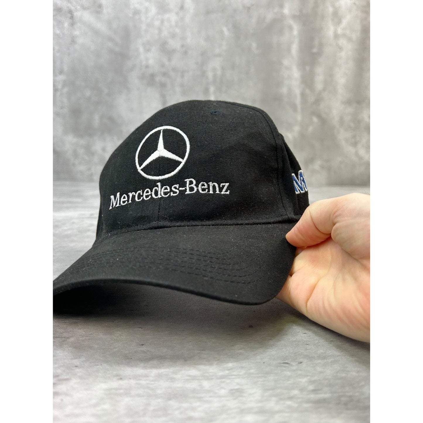 Vintage Mercedes Benz Embroidered Logo Car Strapback Hat OSFA Black