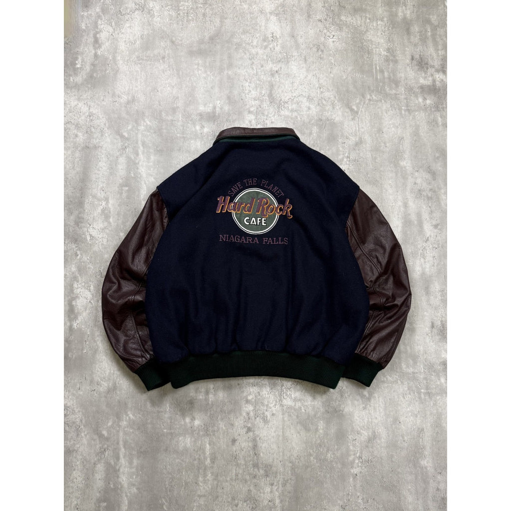 Vintage 90s Hard Rock Cafe Niagara Falls Varsity Style Bomber Jacket Size XL