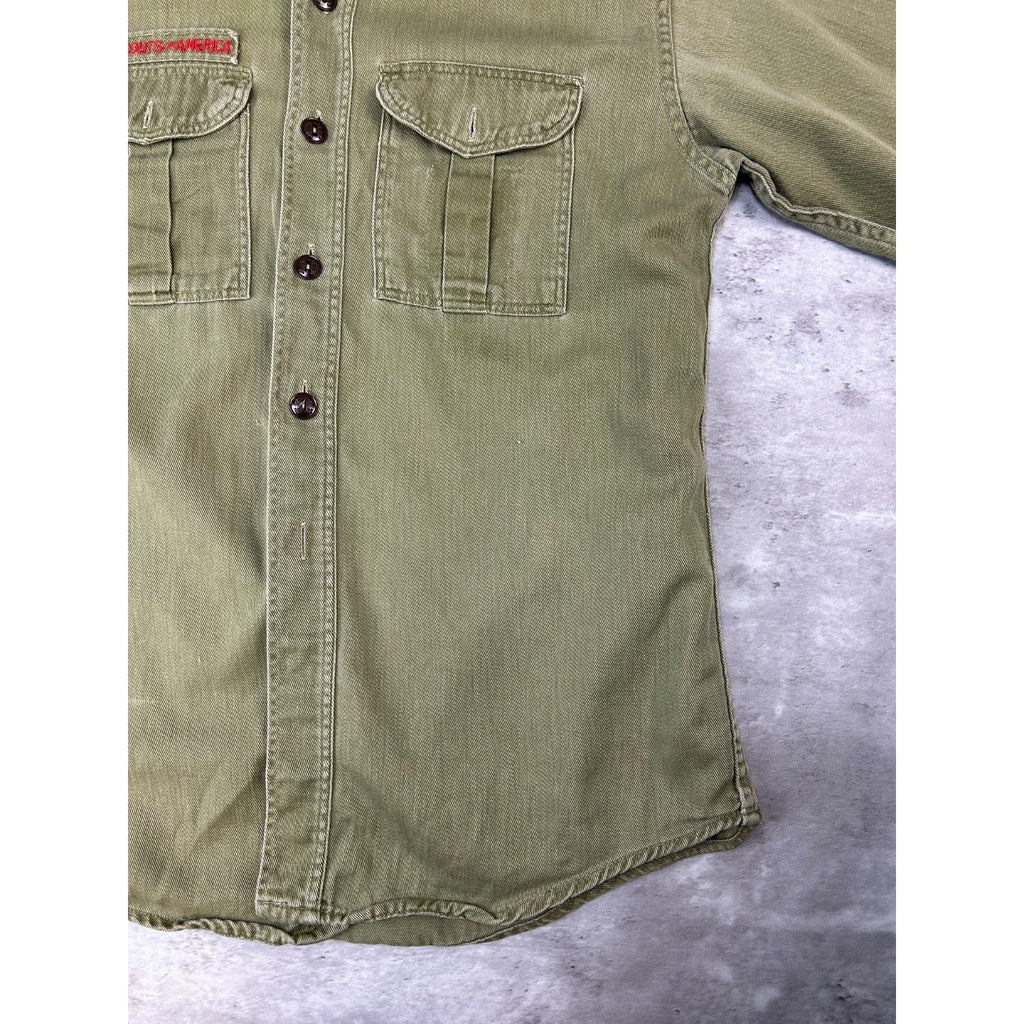 VTG 1950s Boy Scouts Of America Sanforized Patched Button Up Shirt Size Small