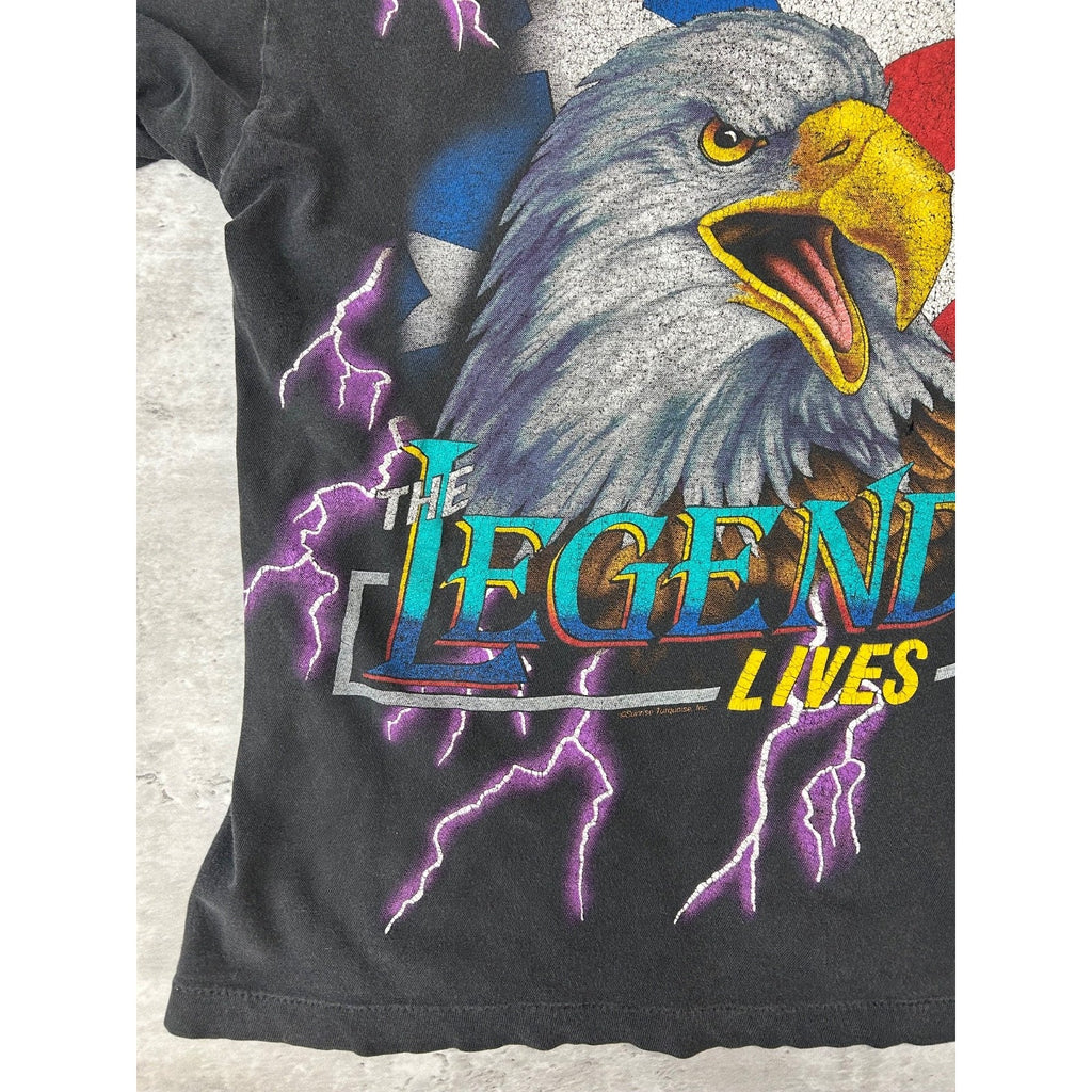 VTG 90s American Thunder The Legend Lives Bald Eagle Lightning T-Shirt Sz Large